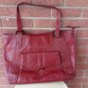 Red Leather Tote Laptop Bag